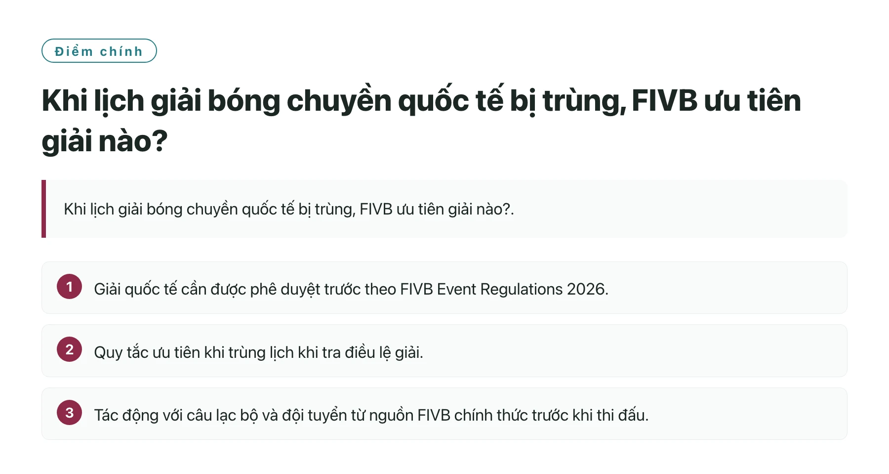 Khi lịch giải bóng chuyền quốc tế bị trùng, FIVB ưu tiên giải nào?——全文要点速览
